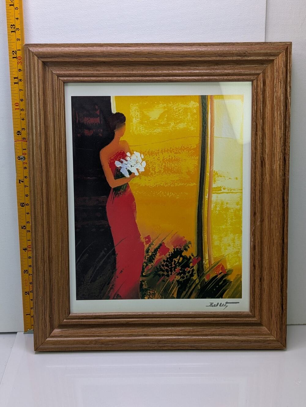 Emile Bellet Pleine Floraison 2002 Seriolithograph Woman Red Dress Framed Art